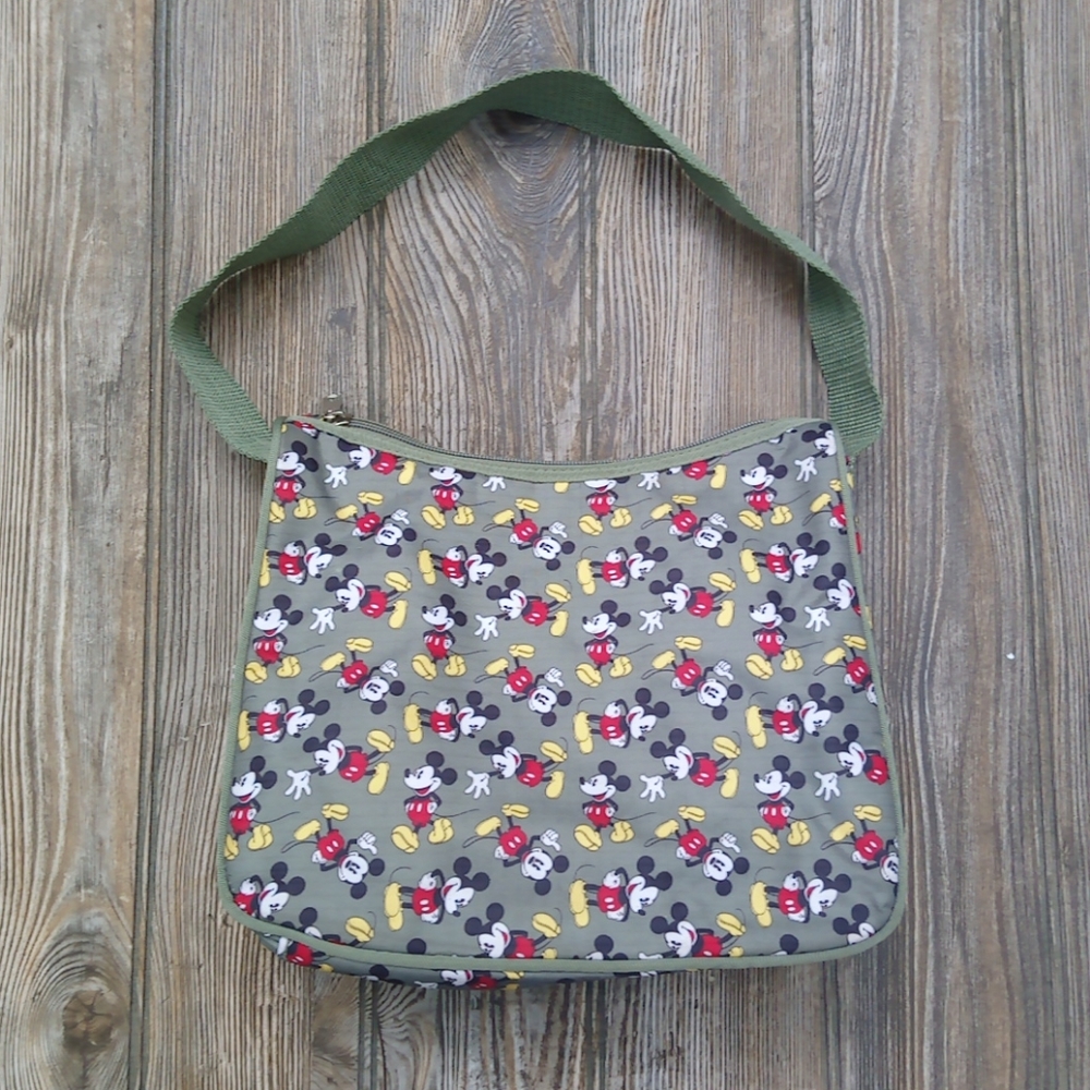 Mickey Mouse Pattern Green Textured Shoulder Bag - image 1